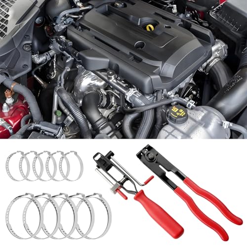 Car CV Joint Boot Clamp Pliers Kit, Carbon Steel Vehicle Joint Ear Clamp Banding Tool with Adjustable CV Boot Band Clamps, Automotive Repair Tool, Universal for SUV Automobile Truck (Red)