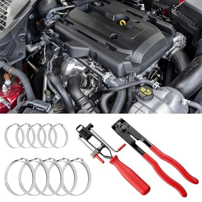 Car CV Joint Boot Clamp Pliers Kit, Carbon Steel Vehicle Joint Ear Clamp Banding Tool with Adjustable CV Boot Band Clamps, Automotive Repair Tool, Universal for SUV Automobile Truck (Red)