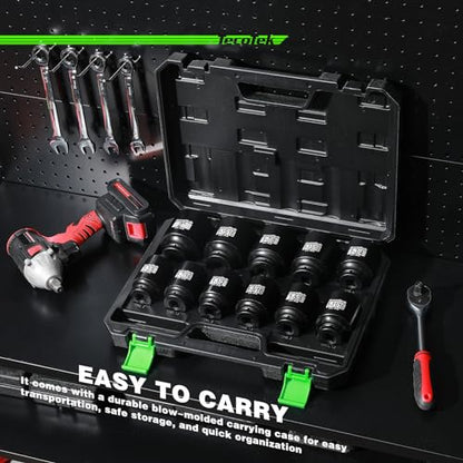 TecoTek 1/2" Drive Deep 6-Point Impact Socket Set, 11-Piece Standard SAE Spindle Axle Nut Impact Socket Set, Cr-Mo, 1-3/8-Inch to 2-Inch Size - size: 1-3/8-Inch to 2-Inch (11 pieces)