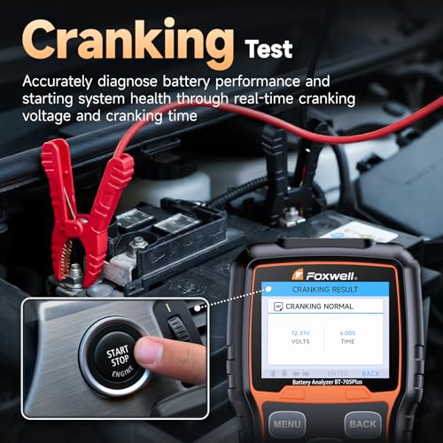 FOXWELL BT705 Plus Car Battery Tester 24V 12V Load Tester, 100-2000CCA Automotive Starter Alternator Tester, Digital Cranking Charging System Tester for Car Truck Marine Heavy Duty, Upgraded BT705