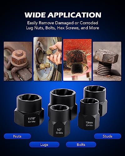 Orion Motor Tech Impact Nut and Bolt Extraction Tool Set, Rusted Damaged Stripped Nut and Bolt Remover Tool Kit, Nut Bolt Extractor Socket Set in 13 SAE and Metric Sizes for 3/8 Inch Drive with Case
