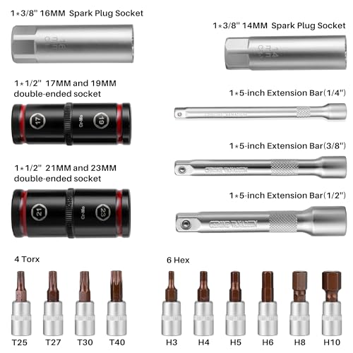 20Pcs 1/4 3/8 1/2-inch Drive Click Torque Wrench Set for Car Moto | Inch Pound Torque Wrench with Sockets (20-260 in.lb,5-45 ft.lb,10-170 ft.lb), Dual-Direction 72T, 3% Precision for Bike DIY - size: 260In.Lb,45Ft.Lb,170fFt.Lb