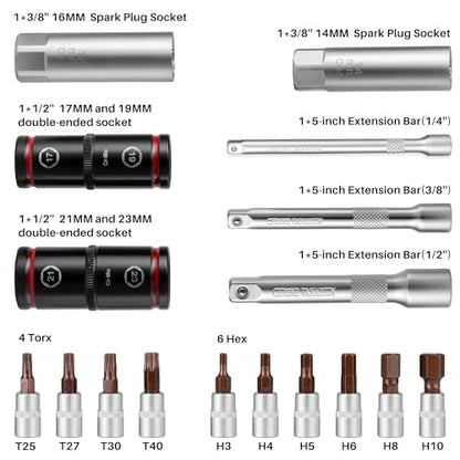 20Pcs 1/4 3/8 1/2-inch Drive Click Torque Wrench Set for Car Moto | Inch Pound Torque Wrench with Sockets (20-260 in.lb,5-45 ft.lb,10-170 ft.lb), Dual-Direction 72T, 3% Precision for Bike DIY - size: 260In.Lb,45Ft.Lb,170fFt.Lb