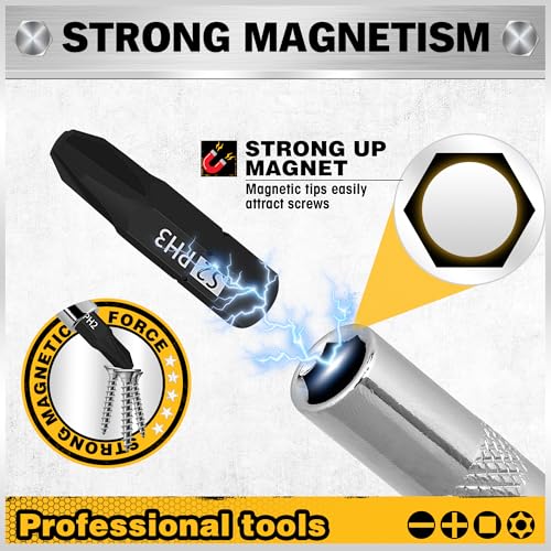 26-Piece Magnetic Security Torx Screwdriver Bit Set - 1/4 inch Magnetic Bit Driver, T5-T40, Ergonomic Cushion Grip 95mm & 210mm Handles, Torx, Square, Phillips, Slotted Bits - color: 26-piece Black