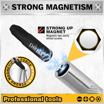 26-Piece Magnetic Security Torx Screwdriver Bit Set - 1/4 inch Magnetic Bit Driver, T5-T40, Ergonomic Cushion Grip 95mm & 210mm Handles, Torx, Square, Phillips, Slotted Bits - color: 26-piece Black