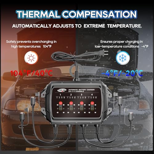 TOPDC 4-Bank Smart Battery Charger, 8A 2A/Bank 6V/12V Automatic Battery Maintainer, Trickle Charger & Desulfator for Lead-Acid AGM STD Batteries, with Overcharge Protection - size: 8A (2A*4Banks)
