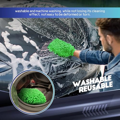 wuyaoyao 2PCS Car Wash Mitt, 10.14"×7.12" Chenille Microfiber Car Wash Mitts, Scratch-Free & Lint-Free, Absorbent Double Sided Clean Glove for Cars Cleaning, Auto Cleaning Supplies (Green) - color: Green