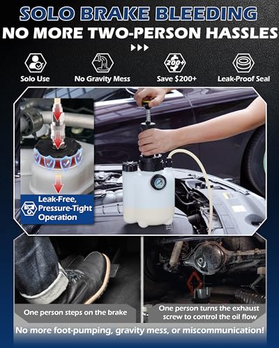 3L Brake Fluid Bleeder Kit w/ 1L Catch Bottle, Pressure Brake Bleeding Tool, Manual Power Bleeder Pump for Flush Brakes and Clutch Systems, Includes 43.5/45/49.5/50.7mm Master Cylinders Caps - color: White, Bleeder Kit