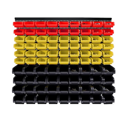 Wall Mounted Storage Bins - Plastic Adjustable Compartment Organizer for Screws, Nuts, Bolts & Tools | Heavy-Duty Home & Garage Organization | Closet, Bedroom, 90PCS (36Y+36B+18R) - color: 36Y+36B+18R