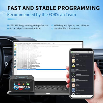 VGATE vLinker FS Bluetooth OBD2 Scanner Diagnostic Tool Wireless Code Reader for iPhone, Android & Windows Bi-Directional Control Car Diagnostic Scanner,All Systems Diagnosis, 30+ Services