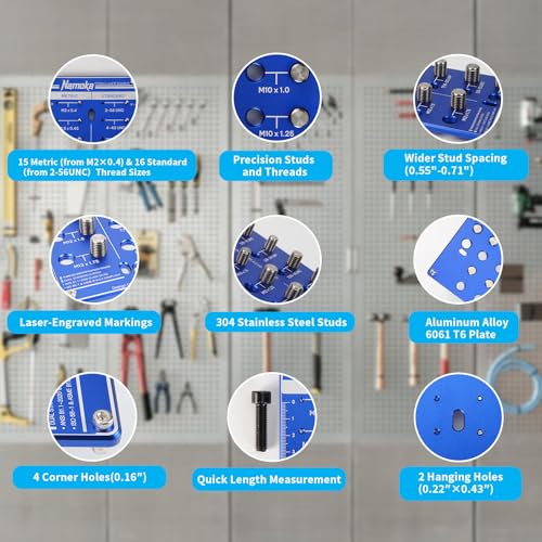 Thread Checker Wall Mounted, Nut and Bolt Thread Checker Board, Identify 31 SAE & Metric Sizes, Heavy Duty Bolt Size Finder & Screw Gauge, Garage Workshop Organizer Tool & Sizing Chart - size: 31 Thread Checker-S01