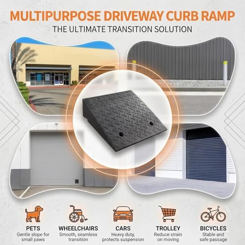 Curb Ramp, Heavy Duty Rubber Curb Ramp for Driveway, Non-Slip Threshold Ramp for Garage, Sidewalk, and Shed, High Load Capacity for Low Profile Vehicles(L20×W10×H2.8in) - size: L20×W10×H2.8in