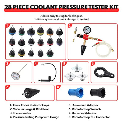 BILITOOLS Radiator Coolant Pressure Tester & Vacuum Refill Kit and Spill Free Coolant Funnel Kit