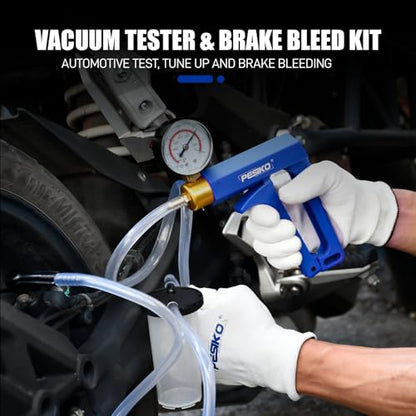 Hand Vacuum Pump Brake Bleeder Kit Fluid Extractor Pump Vacuum Gauge | 2 in 1 Vacuum Pump Automotive, Motorcycle, Car, Truck Brake Fluid Tester - color: Red