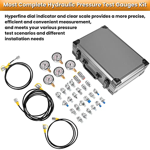 60P Hydraulic Pressure Test Kit with 5 Gauges 24 Couplings 3 Test Hoses for Excavator Construction Machinery 10/60/160/400/600Bar 150/900/2300/6000/9000PSI Hydraulic Test Gauge Kit with Carrying Case - style: 5 Gauges 24 Test Couplings