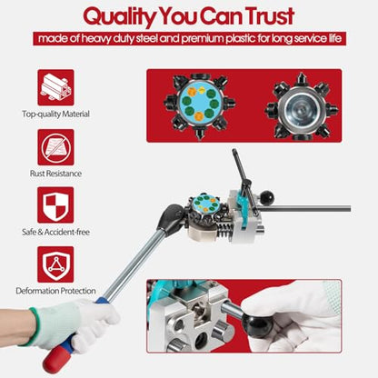 Professional Brake Line Flaring Tool- 45 Degree Set - Single, Bubble, and Double Flare Tool Kit - Used with Various Tubes, with 4 Split Dies for 3/16”, 1/4”, 5/16”, 3/8” Tubing