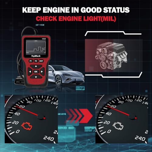 OBD2 Scanner Diagnostic Tool, Check Engine Code Reader with 35901 DTC Lookup, Mode 6 & 8, I/M Readiness for All OBDII Cars Since 1996 (Red) - color: Red
