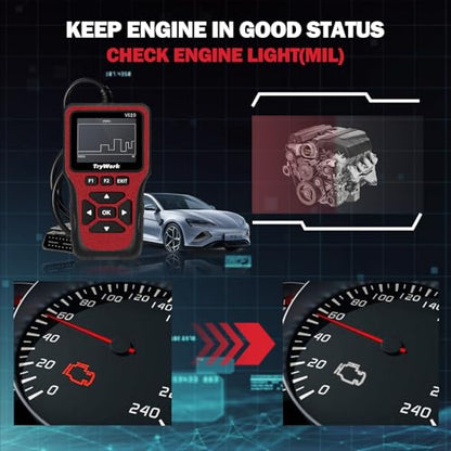 OBD2 Scanner Diagnostic Tool, Check Engine Code Reader with 35901 DTC Lookup, Mode 6 & 8, I/M Readiness for All OBDII Cars Since 1996 (Red) - color: Red