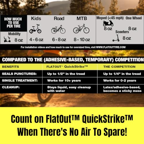 QuickStrike Tire Sealant - Small Tire/Bicycle Formula - NEW Formula - Prevents Flat Tires - Seals Leaks - Contains Kevlar - Tubeless Tire Sealant - 16 Ounce Bottle - size: 16 Fl Oz