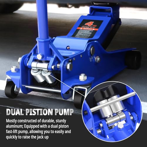 PM PERFORMOTOR Low Profile Hydraulic Trolley Service/Floor Jack, 4 Ton (8000 lbs) Capacity, Lifting Range 4.5"-20", Blue, PM-TOL-FJ40-BL - color: Blue