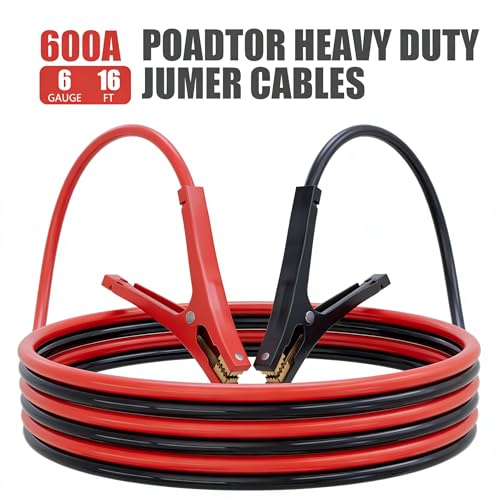Jumper Cables for Car Battery, 6 Gauge 16 Feet 600AMP, Automotive BoosterCables for Jump Starting Dead or Weak Batteries with Carrying Bag Included - size: 6 Gauge 16FT