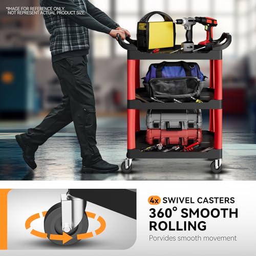 Auto Dynasty 3-Tier Rolling Cart Trolley Storage Detailing Cart with Cup Holders 120kg Capacity on Wheels Fits Home, Garage, Warehouse, Hotel and Workshop Use, Black - style: with Cup Holders