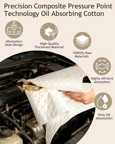 Oil Absorbing Mats, 50Pcs White Heavy Weight Oil-Only Absorbent Mat Pad,15" x 20" Spill Absorbent Pad for Automotive & Workshop(Only Oil Absorbent Pads)