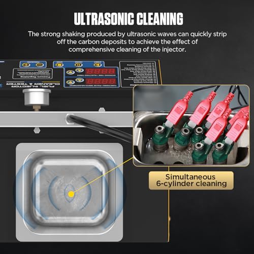 CT200 Fuel Injector Cleaner Tester 6 Cylinders Upgraded Ultrasonic Cleaning Kit with 12-in-1 Diagnostic Functions for Automotive & Motorcycle