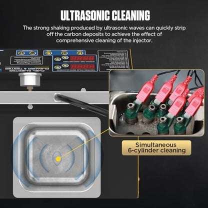 CT200 Fuel Injector Cleaner Tester 6 Cylinders Upgraded Ultrasonic Cleaning Kit with 12-in-1 Diagnostic Functions for Automotive & Motorcycle