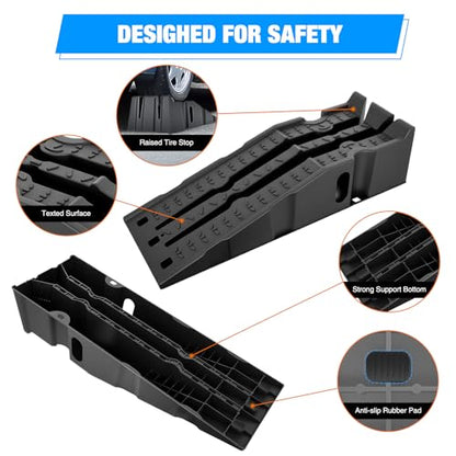 Nilight Car Ramps, 6.7 Inch Lift Vehicle Service Ramp | 13,000lb. GVW Capacity Per Pair, Heavy Duty, Stackable Design Saves Space, Ideal for Home Garage Maintenance - size: Car Ramp
