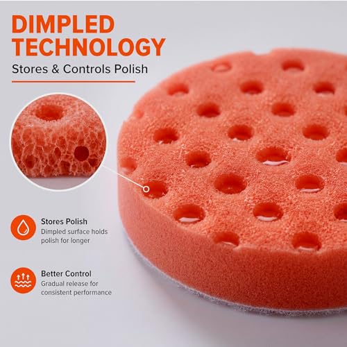 8 Pack 5 Inch Dual Action Polishing Pads Kit Buffing Pads 4 Orange 4 White Dimpled Surface Low Heat DA for Car Detailing Compounding Polishing Paint Correction Finishing