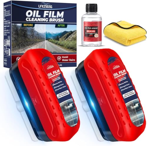 Oil Film Cleaning Brush for Car Windows, 2026 Upgraded Clear Vision Windshield Cleaner with Anti-Rain Coating, Improving Clarity & Safer Driving, Kit with Supplements & Towel, 2 pcs(Red)