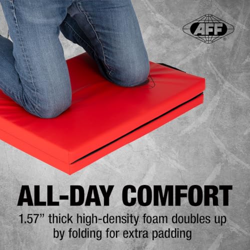 AFF Folding Mechanic Pad - 47" Length Heavy Duty Pad for Lying, Sitting or Kneeling - Chemical Resistant Vinyl Upholstery with Carrying Handle - Garage & Repair Shop Use
