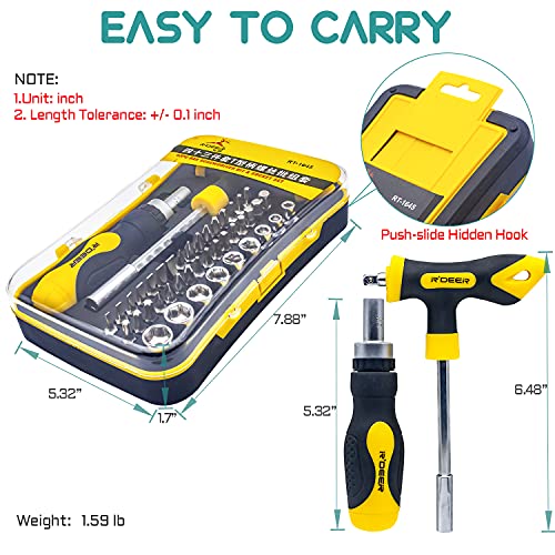 43 in 1 Ratchet Screwdriver Set R'deer T-handle Multifunction Nut Driver Socket Manual Repair Tools Kit