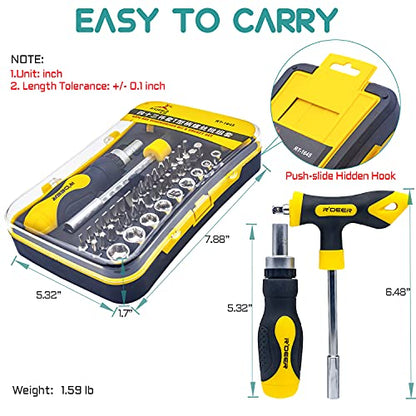 43 in 1 Ratchet Screwdriver Set R'deer T-handle Multifunction Nut Driver Socket Manual Repair Tools Kit