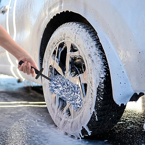 Car Cleaning Rim Cleaner Wheel Cleaning Brush, Metal Free Soft Synthetic Wool Car Brush, Highly Water Absorption Wheel Wash Brushes (Rim Brush) - color: Blue White