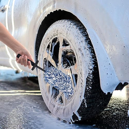 Car Cleaning Rim Cleaner Wheel Cleaning Brush, Metal Free Soft Synthetic Wool Car Brush, Highly Water Absorption Wheel Wash Brushes (Rim Brush) - color: Blue White