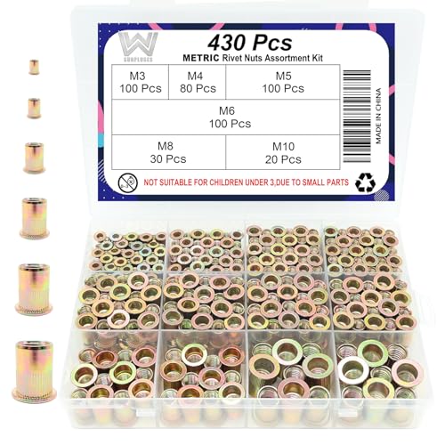 430 Pcs Metric Rivet Nut Kit, M3 M4 M5 M6 M8 M10 | Zinc-Plated Carbon Steel, M3-0.5 M4-0.7 M5-0.8 M6-1.0 M8-1.25 M10-1.5 - size: Metric Kit (430 Pcs)
