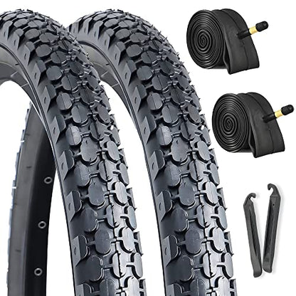 Hycline 2-Pack Cruiser Bike Tires Set: 24/26x2.125 inch Folding Replacement High-Performance Wear-Resistant Tires with Inner Tubes & Tire Levers for Beach & Urban Commuter Bikes - color: Black Set-24x2.125