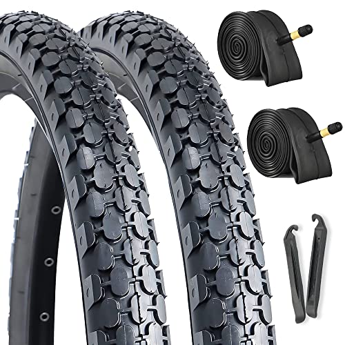 Hycline 2-Pack Cruiser Bike Tires Set: 24/26x2.125 inch Folding Replacement High-Performance Wear-Resistant Tires with Inner Tubes & Tire Levers for Beach & Urban Commuter Bikes - color: Black Set-26x2.125