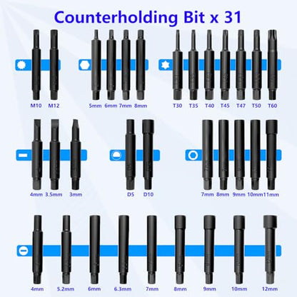 63PCS Shock Absorber Strut Nut Socket Set Master Suspension Strut Top Mount Nut Removal Install Tool with Strut Nut Socket Ratchet Adaptors - size: 63 Pcs