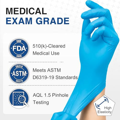 Schneider Nitrile Exam Gloves, 5 Mil, Medical Grade, Latex-Free, Powder-Free Disposable Gloves for Medical Exams, Food Safe, Cleaning and Food Prep, Blue, 100 Count, Medium - color: Blue (100), size: Medium