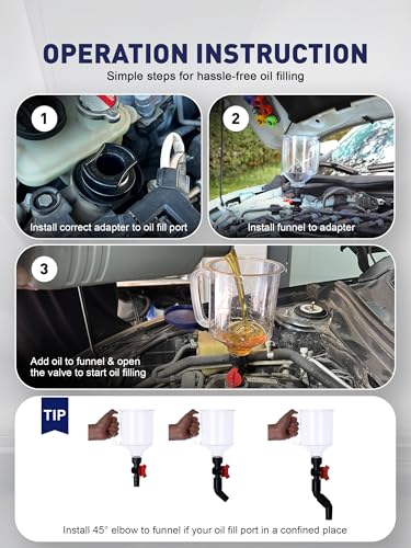 Engine Oil Funnel Kit, Upgraded Spill-Proof Design with Flow Control Valve | Oil Funnel for Oil Change, Oil Change Funnel Kit, Car Oil Funnel, Toyota Oil Funnel, Universal Fit, 1.6 QT Capacity
