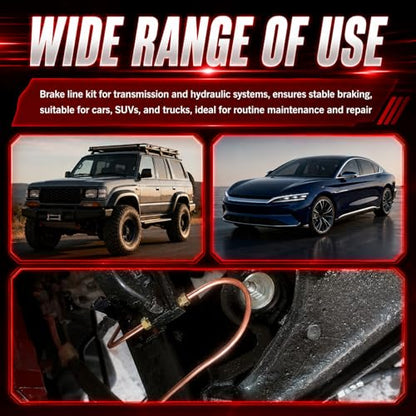 25Ft 1/4" & 3/16" Brake Line Kit,Single & Double Brake Line Flaring Tool Kit with 32 Inverted Fittings/Tube Cutter/5 Adapters,Professional Brakes Lines Repair Kits