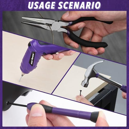 CARTMAN 149PCS Tool Set, Purple Cordless Screwdriver, Home Repair Tool Kit | Complete tool assortment with cordless screwdriver for home repairs, office fixes, furniture setup crafting, and daily tasks. - style: 149 PURPLE