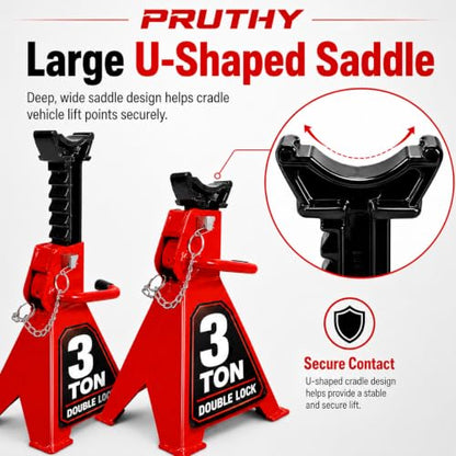 Jack Stands, 3 Ton (6,000 lbs) with Double Locking Pins Capacity Car Jack Stand, Adjustable Height for Lifting SUV Pickup Truck Car and UTV/ATV Heavy Duty Steel Car Lift, 1 Pair Red - color: Red
