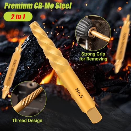 13 Pieces Easy Out Screw Extractor Set and Left-Hand Drill Bit Set, Stripped Screw Extractor Set for Removing Damaged Screws, Broken Bolts, Studs - size: 13 Pieces