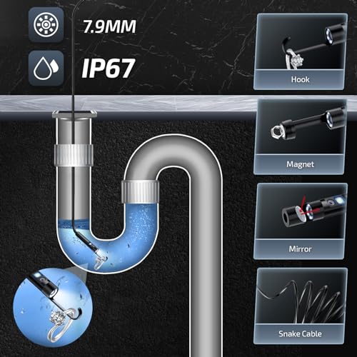 Dual Lens Endoscope Camera with Light | 1920P Borescope Camera with 8+1 Adjustable LED Lights, Semi-Rigid Cable 16.5FT, IP67 Waterproof for iPhone, iPad, Samsung