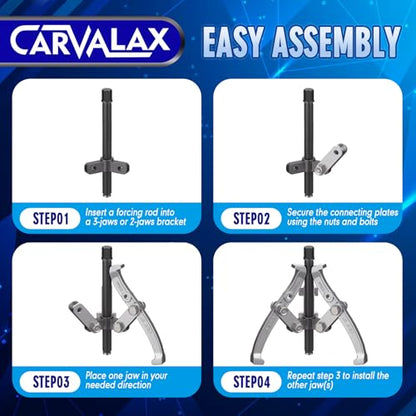 CARVALAX Gear Puller Set, Reversible 2 & 3-Jaw Puller Set, CR-V Steel 3" 4" 6" 8" Bearing Puller Kit (24pc) for Gear, Bearing, Pulley and Flywheel, Puller Tool with Black Carry Box - size: 3" 4" 6" 8"