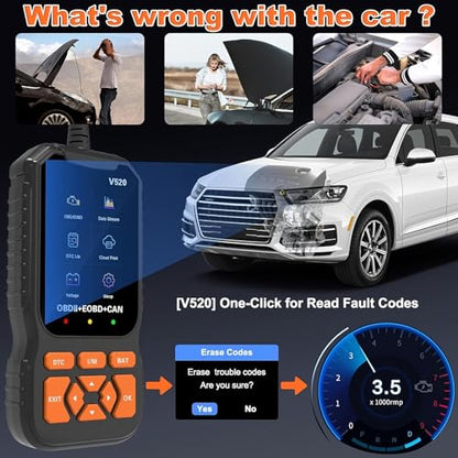 Professional V520 OBD2 Scanner – Advanced Car Diagnostic Tool with Live Data, Check Engine Reset, ABS/SRS Scan, Mode 6 & 8, Oxygen Sensor & Battery Test – Works with All Cars 1996+ (OBDII/EOBD)